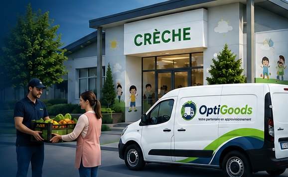 Livraison OptiGoods devant une crèche
